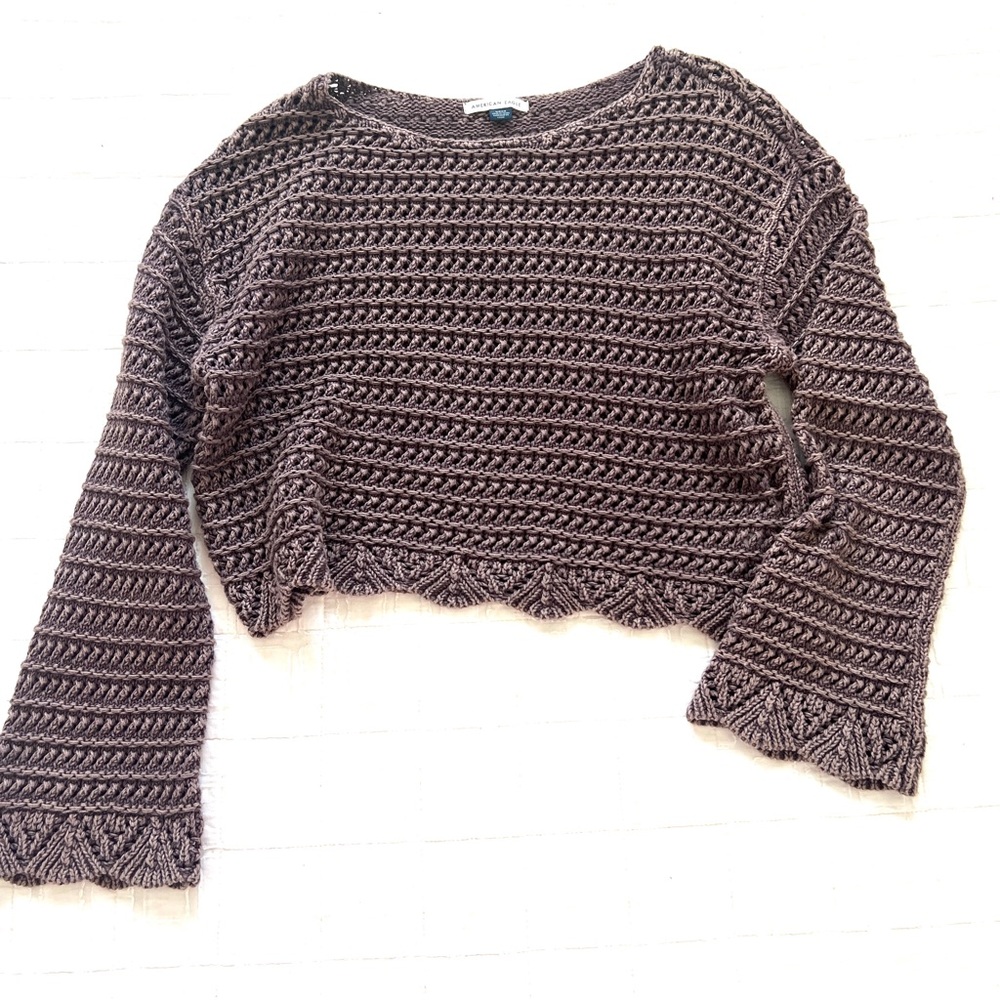 American Eagle Crochet Cotton Blend Sweater in Brown EUC